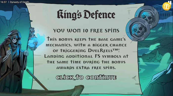 Dynasty of Death - aktivering af King's Defence Free Spins